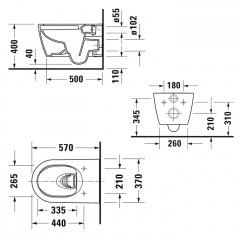 Duravit ME by Starck Унитаз подвесной 570х370 мм безободковый, HygieneGlaze, цвет: белый.бел.шелковисто-матовый