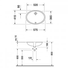 Duravit Bacino Умывальник встраиваемый, для встраивания снизу, с переливом, без площадки под смеситель