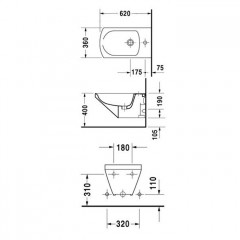 Duravit Caro Подвесное биде 620*360мм с комплектом креплений, цвет белый