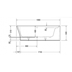 Duravit Cape Cod Ванна угол справа 1900x900mm с бесшовной панелью и ножками, с одним наклоном для спины, цвет белый