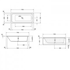 Duravit D-Code Ванна акриловая прямоугольная 1700х500 мм см, встраиваемая, с 1 наклоном для спины, выпуск центральный , цвет белый