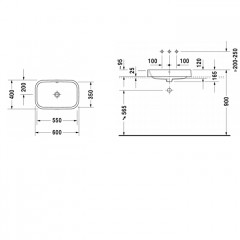 DURAVIT Happy D.2 Раковина шлифованная 60х40 см, без отв под смеситель,со слив переливом,с креплением, цвет белый.