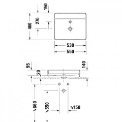 DURAVIT Bento Starck Box Раковина накладная 550х460мм,, с 1 отв под смеситель, HygieneGlaze, белый глянцевый