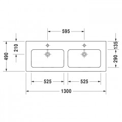 Duravit ME by Starck Двойная раковина для мебели с перел., без отв. под смес., 1300x490мм, Цвет: Белый