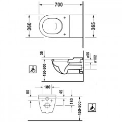 Duravit Starck 3 унитаз подвесной (для инвалидов на колясках),360x700мм,вертикальный смыв,обьем 6 л.,белый