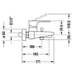 Duravit B.1 Смеситель для ванны настенный с переключателем излив/ручной душ, цвет: хром
