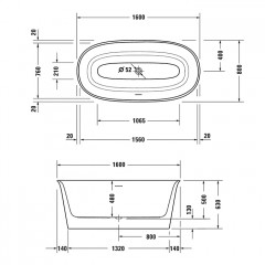 Duravit White Tulip Ванна акриловая 1600х800хh630 мм , отдельност., с бесш.панелью и рамой, с 2 накл для спины, со спец сливом и переливом, цвет белый