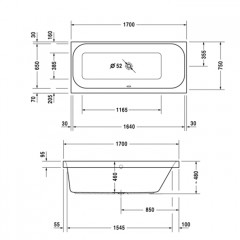 Duravit Happy D.2 Ванна акриловая 1700х750 мм, прямоугольная .встраиваемая версия , с наклоном для спины справа, цвет белый