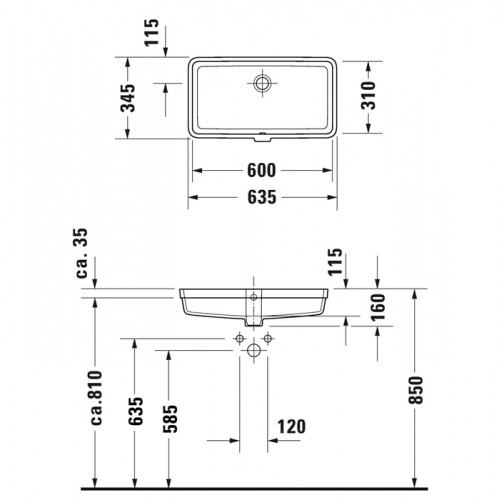 Duravit Vero Air Раковина встраиваемая 60х31 см, с переливом, без отв. под смеситель, Цвет белый