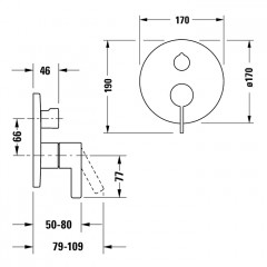 Duravit D-Neo Смеситель для душа, на 2 источника, встраиваемый (внешние части) цвет: хром