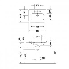 Duravit DuraStyle Раковина для мебели,с перел., с 1 отв. под смес., 650x480мм, Цвет: Белый