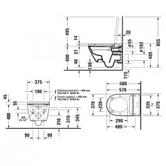Duravit D-Neo Унитаз подвесной 370x570 мм, безободков с крышкой-биде, пульт ДУ,функция биде, подогрев, подсветка, 220в, цвет: белый (АКЦИЯ со склада!)