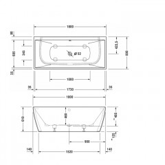 Duravit Vitrium Ванна 1800x800мм, пристенный вариант, с ножками и панелью, с 2 наклонами для спины , цвет белый