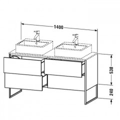 Duravit XSquare База на ножках на 2 раковины 1400х578х400 мм, с 4 выдв ящик, Цвет белый матовый (без консоли)