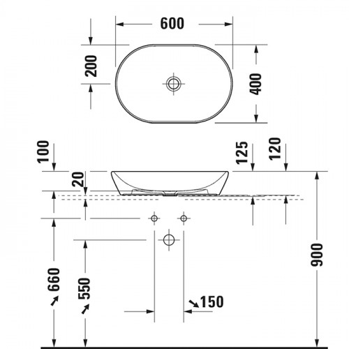 Duravit D-Neo Раковина накладная 600х400 мм, без перелива, без отв под смес, цвет: антрацит матовый (СПЕЦЦЕНА)