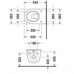 Duravit Darling New Унитаз подвесной с вертикальным смывом, вкл. крепление Durafix, объем: 4.5л, 370x540мм, Цвет: Белый