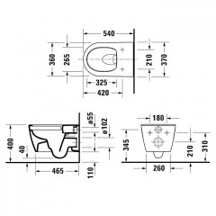 Duravit Soleil by Starck Унитаз подвесной 370х540мм, безободковый, с открытым креплением, Wei Hochglanz, HyG,цвет белый