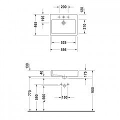 Duravit Vero Раковина, шлифованный вариант, с перел., с 1 отв. под смес., включая крепление, 595x465, Цвет: Белый