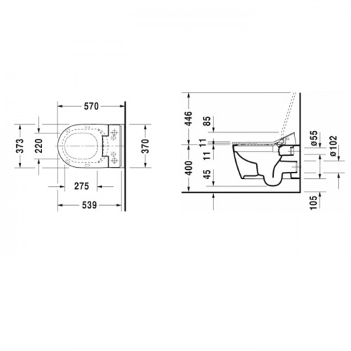 DURAVIT Me by Starck Унитаз подвесной безободковый 570х370 мм, для крышки-биде Sensowash, с креплением, цвет белый
