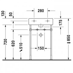 Duravit Vero Металлическая консоль регулировка по высоте + 50 мм, хром для умывальника # 045450