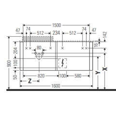 Duravit Happy D.2 Plus Столешница 16x1300x550мм для тумбы #HP4934, HP4944, HP4954, HP4963, HP4973 с вырезом под 1 раковину SX, цвет: graphite supermat