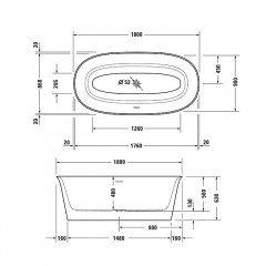 Duravit White Tulip Ванна акриловая 1800х900хh630 мм , отдельност., с бесш.панелью и рамой, с 2 накл для спины, со спец сливом и переливом, цвет белый