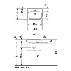 Duravit Happy D.2 Раковина 50х36 см с переливом, включая заглушку для перелива (хром), без отверстия под смеситель, цвет: белый