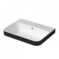 DURAVIT HAPPY D.2 PLUS Раковина 600х460 мм, без отверстий для смесителя, с переливом, с крепл, выпуск с керам клап, WonderGliss, цв белый/антрацит мат