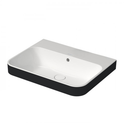 DURAVIT HAPPY D.2 PLUS Раковина 600х460 мм, без отверстий для смесителя, с переливом, с крепл, выпуск с керам клап, WonderGliss, цв белый/антрацит мат