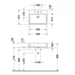 Duravit Vero Air Раковина 600мм, с переливом, с площадкой, без отв. под смеситель, на столешницу, Цвет белый