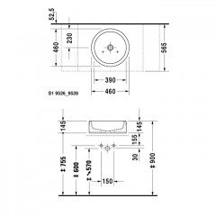 Duravit Starck 1 Раковина шлифованный вариант, без перелива, без площадки под смес., включая крепление, ? 460мм, Цвет: Белый