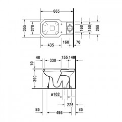 Duravit 1930 Унитаз моноблок с отдельным бачком (не вкл. бачок) , 3665х355 мм, слив в пол, Цвет: Белый