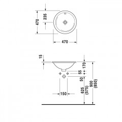 Duravit Architec Раковина встр., для встраивания сверху, с перел., без площадки под смес., глазуровка снизу,? 470, Цвет: Белый
