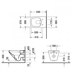 Duravit DuraStyle Rimless Унитаз подвесной без смывного края, 370x540мм, с вертикальным смывом, 4.5л., с покрытием WonderGliss, Цвет: Белый СПЕЦЦЕНА)