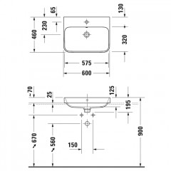 Duravit Happy D.2 Plus Раковина 600х460мм с переливом, с 1м отв. под смеситель, выпуск с керам. покрытием, покр WonderGliss, цвет Anthracite