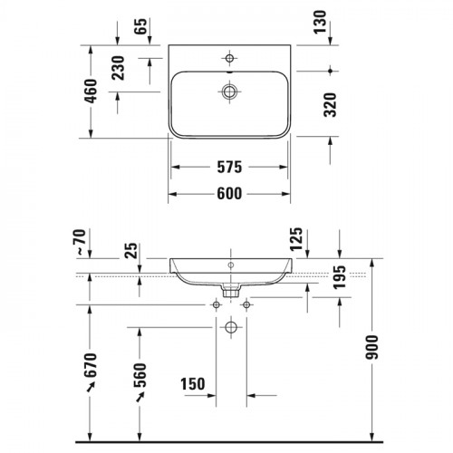 Duravit Happy D.2 Plus Раковина 600х460мм с переливом, с 1м отв. под смеситель, выпуск с керам. покрытием, покр WonderGliss, цвет Anthracite