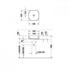 Duravit Zencha Раковина накладная 42х42х14 см, без отв под смеситель, цвет белый глянцевый