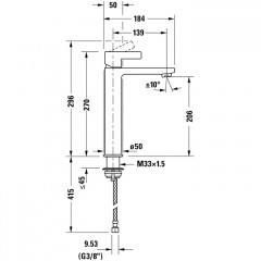 Duravit D-Neo Смеситель для раковины на 1 отв., без донного клапана, h=270мм, излив 139мм цвет: хром