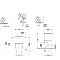 Duravit ME by Starck Унитаз комбинированный с вертикальным смывом, с отдельным бачком (не вкл. бачок), включая крепление 4,5л. с HygieneGlaze, 370x650