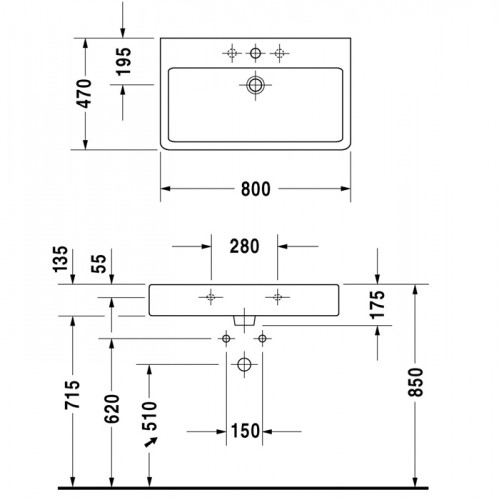 Duravit Vero Раковина 800x470мм для мебели, с переливом с 1 отверстием под смеситель. Цвет: белый