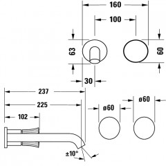 Duravit White Tulip Смеситель для раковины,, встраиваемый, излив 225мм (внешние части) цвет: хром