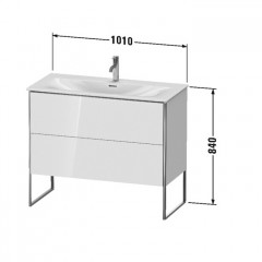 Duravit XSquare Тумба напольная под раковину # 234410, 2 яшика, встроенные ножки с регулировкой по высоте, 592x1010x478мм, цвет White High Gloss