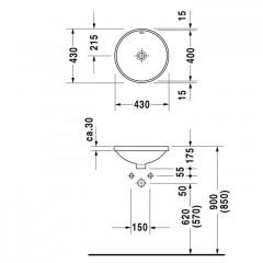 Duravit Architec Раковина для встр снизу, с переливом глазуровка снизу,включая крепление цвет белый
