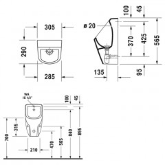 Duravit Писсуар No.1 без "мушки", 290 мм х 305 мм, подача воды сзади, сифон, Цвет: Белый