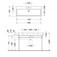 Duravit Vero Air Раковина 120 cm, с переливом, с площадкой, без отв. под смеситель, Цвет белый