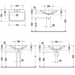 Duravit PuraVida Раковина без перелива, с 1 отв. под смес., с глубокой чашей, включая выпуск с керамической крышкой, 700x500мм, Цвет: Белый