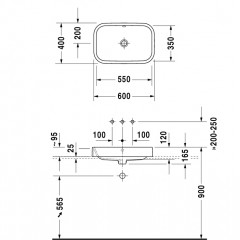 DURAVIT Happy D.2 Раковина шлифованная 60х40 см, без отв под смеситель,со слив переливом,с креплением, Цвет: белый с WonderGliss