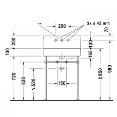 Duravit Vero Металлическая консоль регулировка по высоте + 50 мм, хром для умывальника # 045360 и 045460