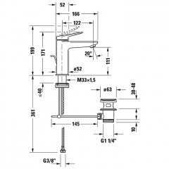 Duravit Circle L Однорычажный смеситель для умывальника с донным клапаном, черный матовый