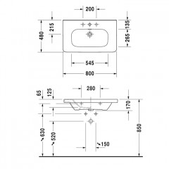 Duravit DuraStyle Раковина для мебели,с перел., с 1 отв. под смес., 800x480мм, Цвет: Белый